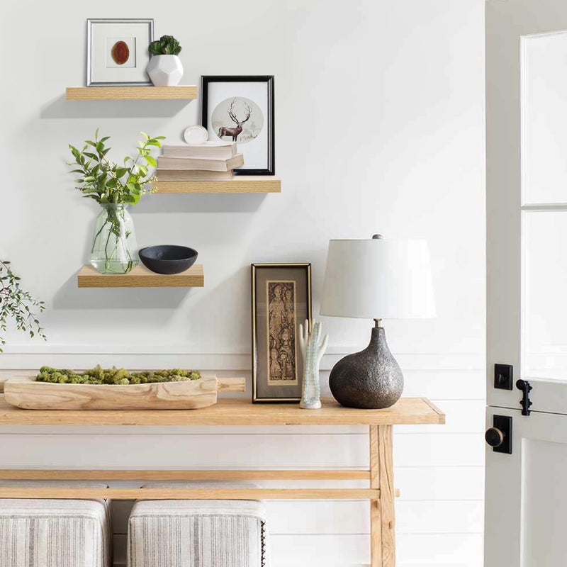 AH-DECOR AHDECOR Floating Shelves, Wall Mounted Set of 3 Rustic Wooden Ledge Shelves Decorative for Bedroom, Office, Kitchen, Living Room - Sleek Design, Sturdy and Easy to Install - Image 4